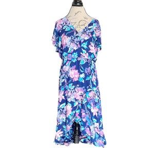 Nine Britton Womens Dress Sz Large Floral Faux Wrap Tied Half Lined High Low